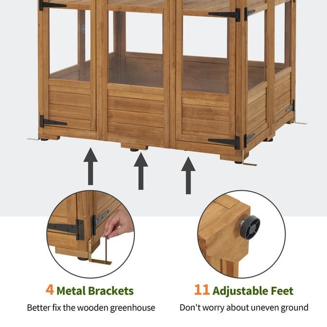 MCombo Wooden Greenhouse, Outdoor Greenhouse with Adjustable Roof Vent and 8 Lockable Door, 48" x 38.8" x 83.9" , 0851