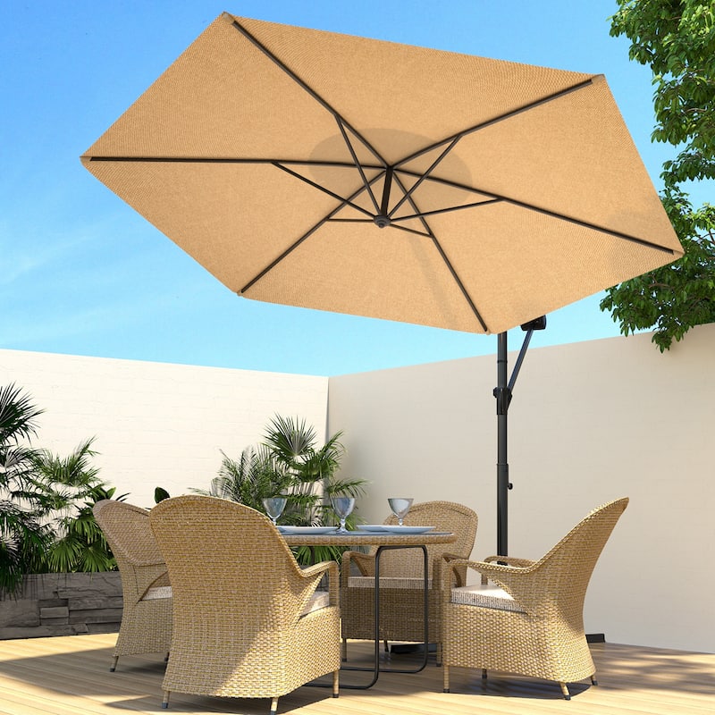 COSIEST 10ft Outdoor Offset Hanging Umbrella Patio Umbrella - Tan