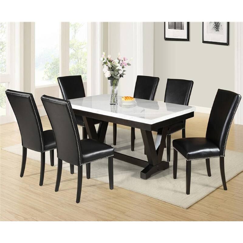 Stylish Transitional Upholstered Side Chair with Nailhead Trim and Faux Leather Upholstery for Dining Room and Living Room.