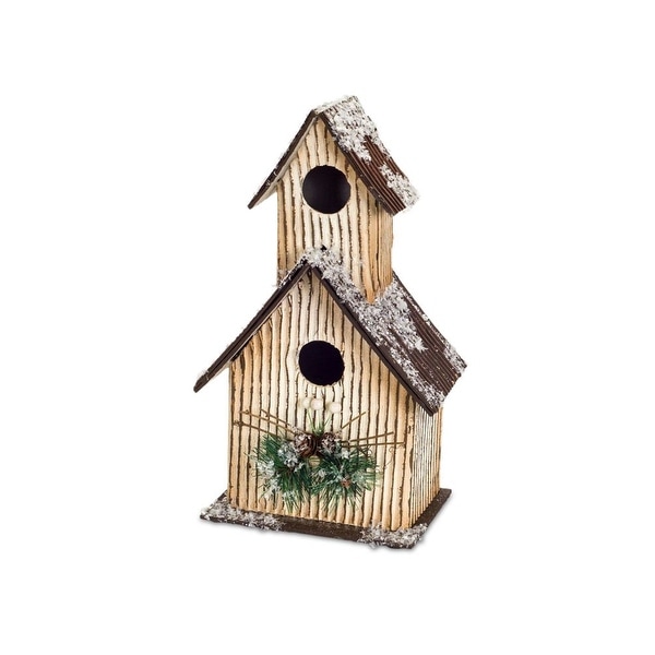 Set of 2 Chocolate Brown and Dark Green Decorative Birdhouse with Snowflakes 12.5" - N/A