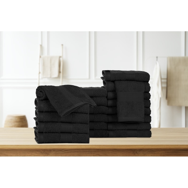 Pure Cotton 600GSM Face Cloths 12X12 Inch by Ample Decor - 20 Pcs - Black