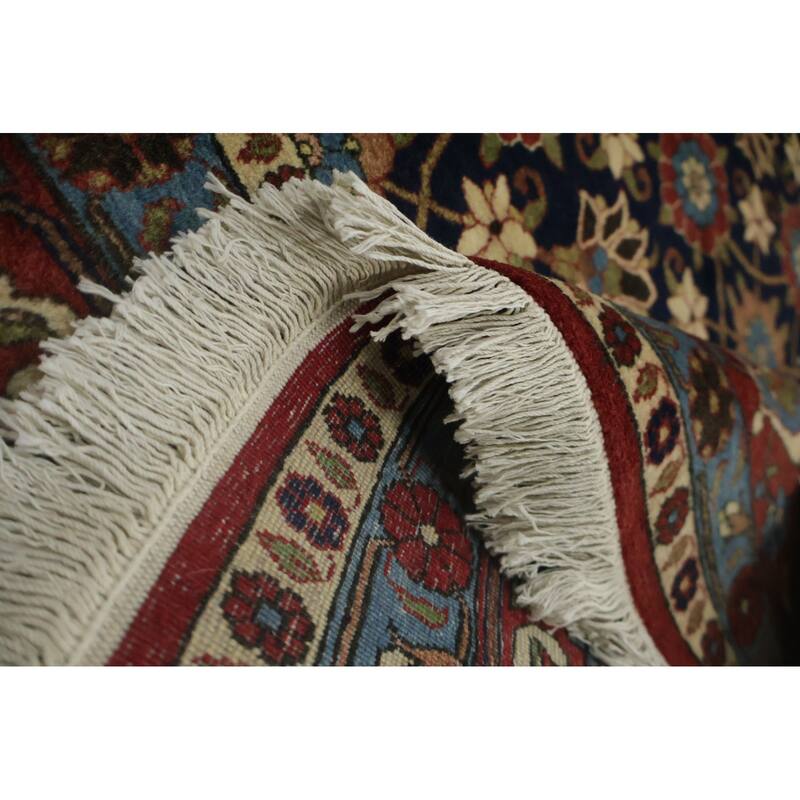 Hand Knotted Oriental 100% Wool Carpet Traditional All-Over Navy Blue & Blues Varamin Area Rug - 10' 6'' X 6' 10''