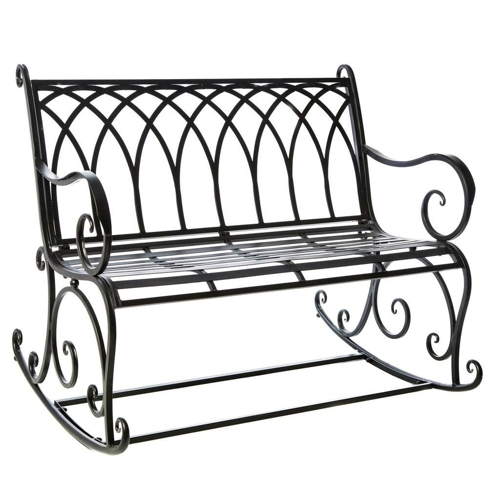 43 in. Black Rocking Metal Outdoor Garden Bench - 43.3x36.6x32.6