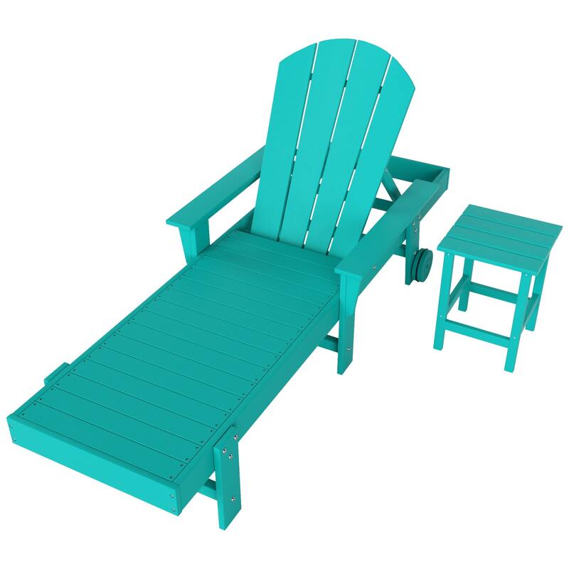 Polytrends Laguna Hdpe All Weather Outdoor Patio Pool Reclining Chaise Lounge With Side Table (2-Piece Set)