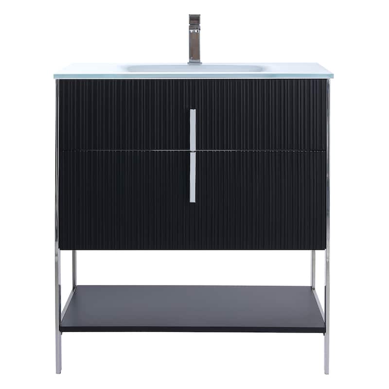 Fine Fixtures Serenity Modern Bathroom Vanity with White Glass Top