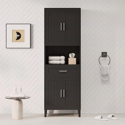 Tall Bathroom Cabinet with Drawer,Cabinets,Soft-Close Doors,Adjustable Shelves,Open Storage for Versatile Use