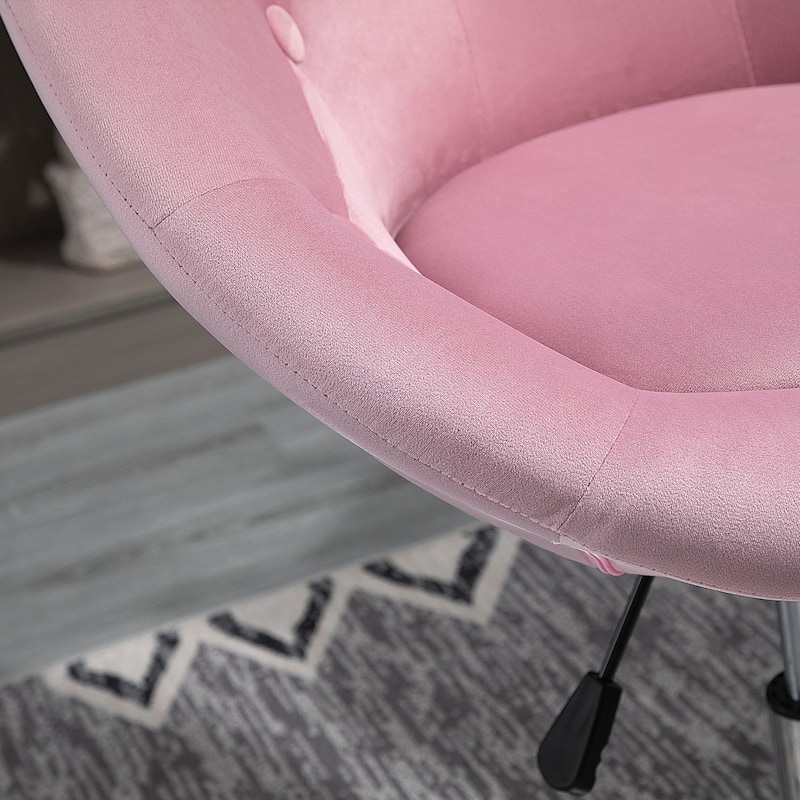 Pink Modern 26" 360° Swivel Adjustable Buttons Tufted Accent Chair with Chrome Frame