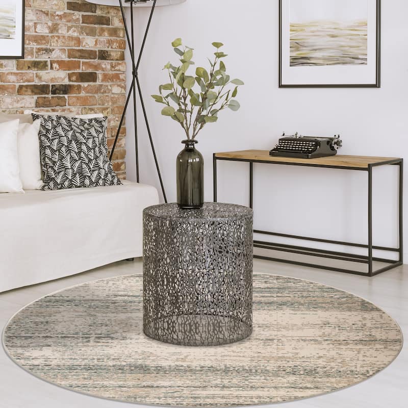 Alana Grace Ivory Striped Area Rug - 7'10" x 7'10"
