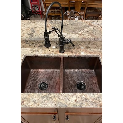 33-in Hammered Copper 50/50 Double Basin Kitchen Sink (K50DB33199)