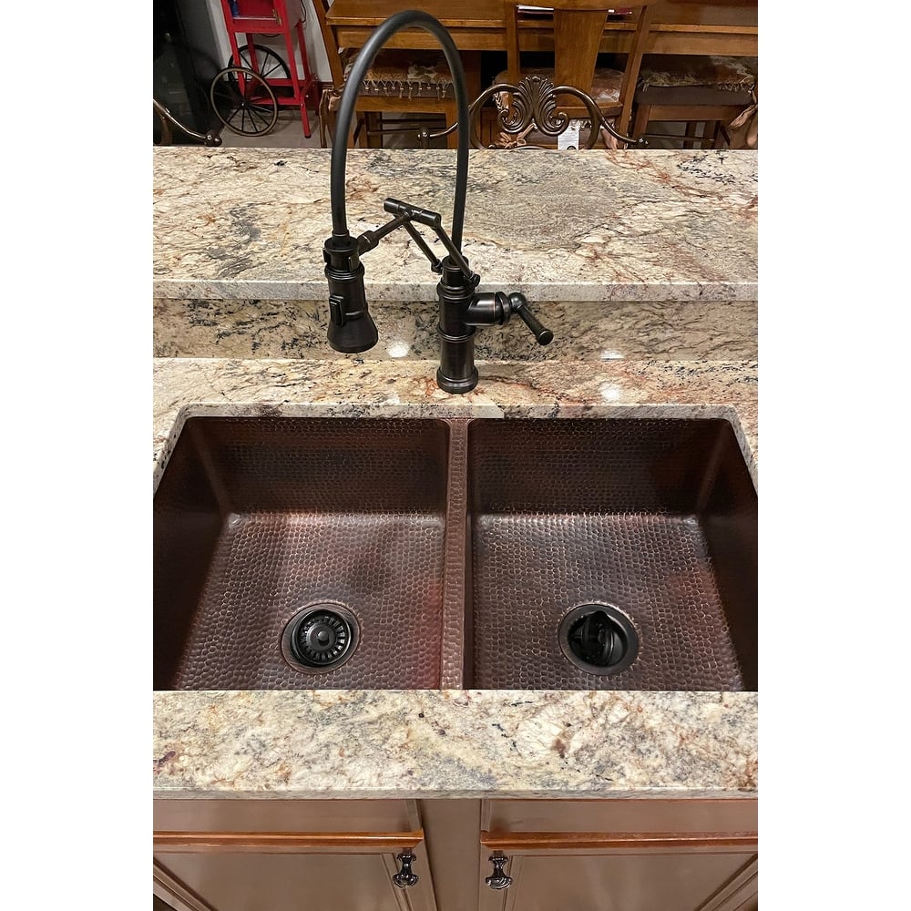 33-in Hammered Copper 50/50 Double Basin Kitchen Sink (K50DB33199)