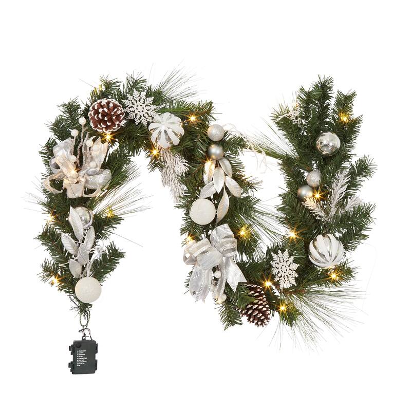 6ft Festive Decor Battery Operated Pre-Lit Christmas Garland - N/A - Silver