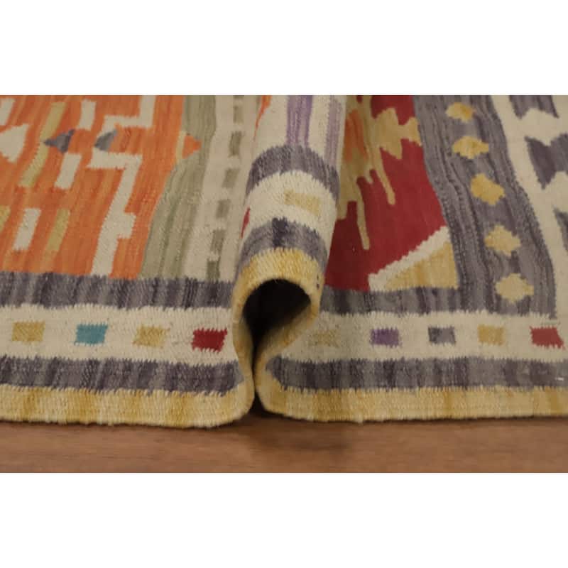 Hand Woven Oriental 100% Wool Carpet Southwestern Tribal Multi-Colored Kilim Runner Rug - 5' 8'' X 1' 9''