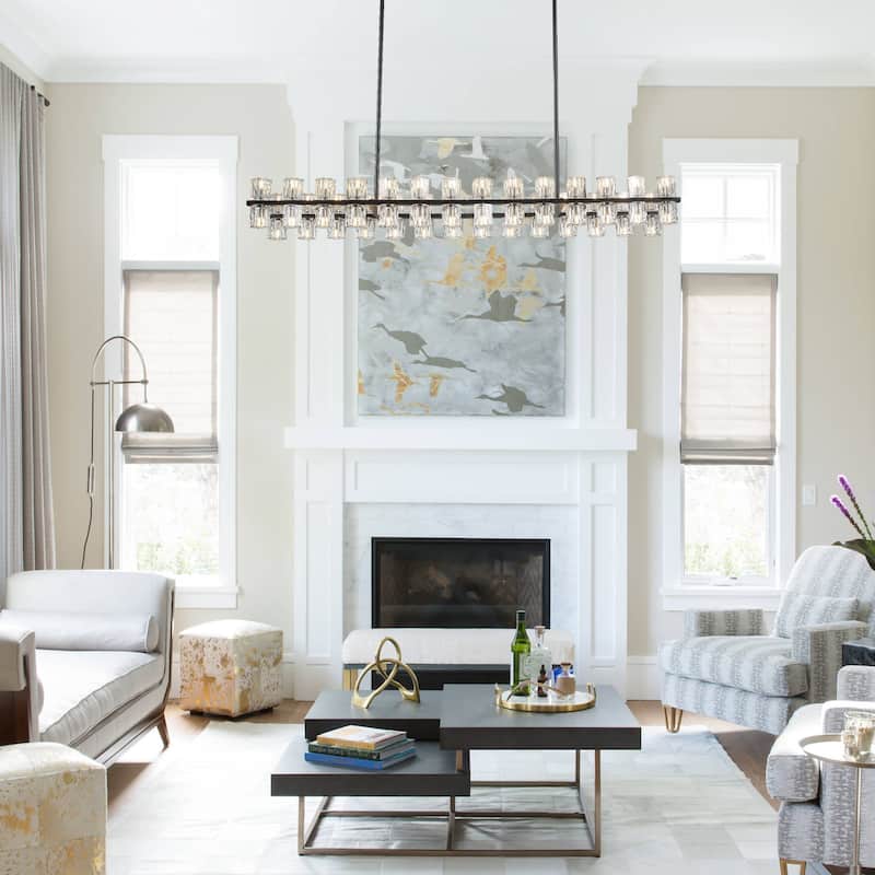 57.09-inch 56-light modern and stylish linear metal chandelier with crystal lampshades