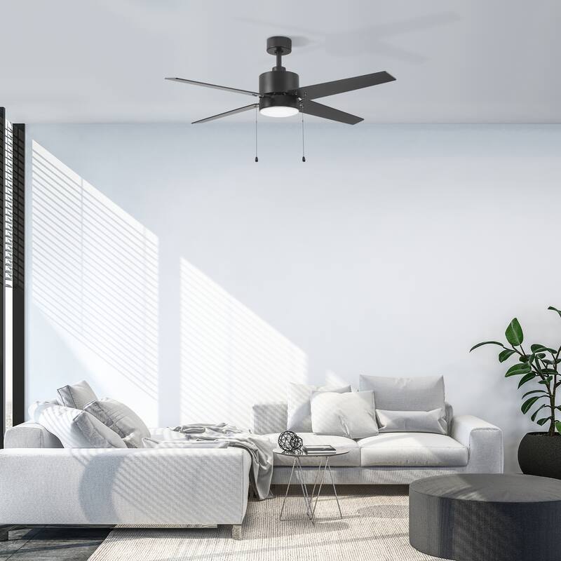 CARRO Arete 52" 4-Blade Indoor Ceiling Fan with Light -Pull Chain -Reversible Blade