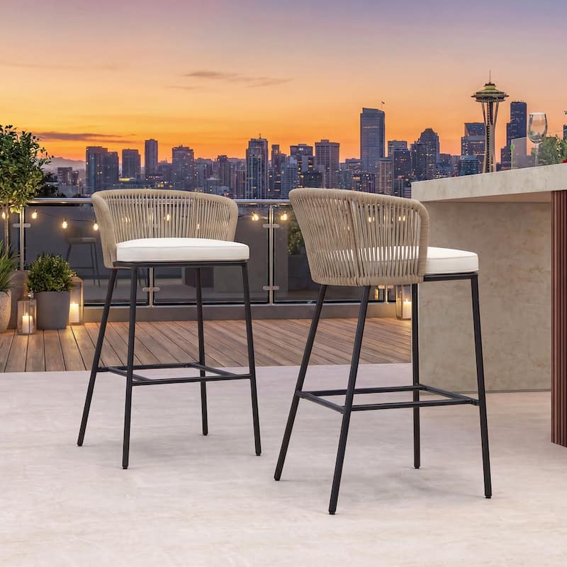 Gymax Outdoor Bar Stools Set of 4 w/Cushions & Backrests for Balcony