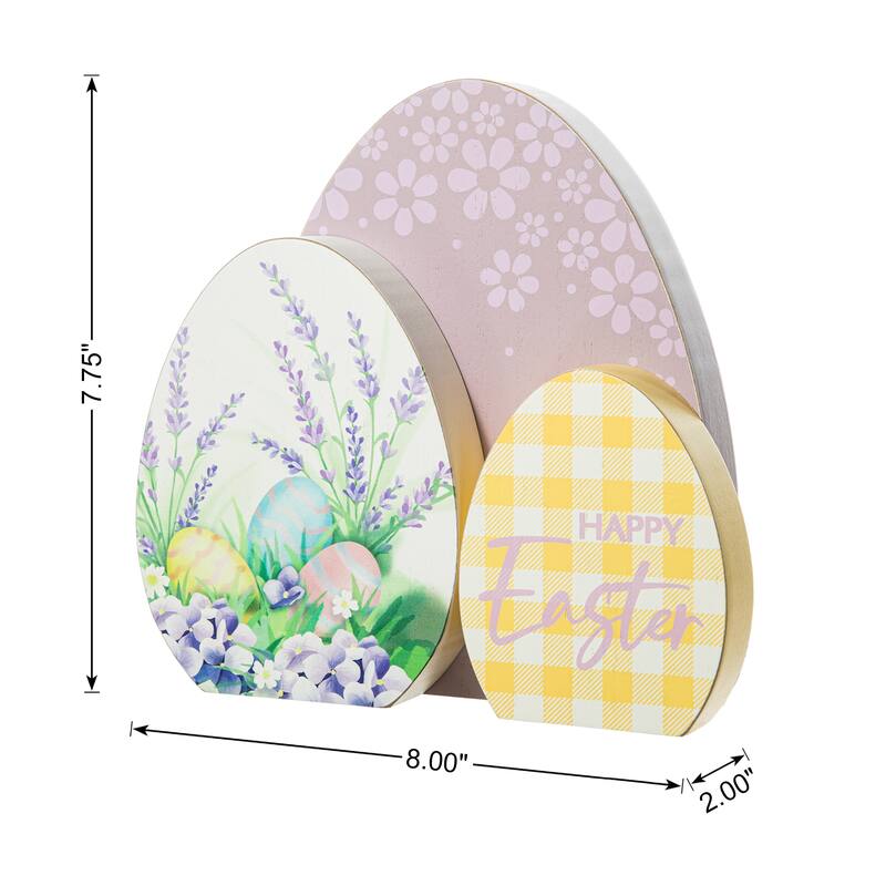Glitzhome 7.75"/6"H Easter Wooden Patterned Eggs Table Decor Spring Gift