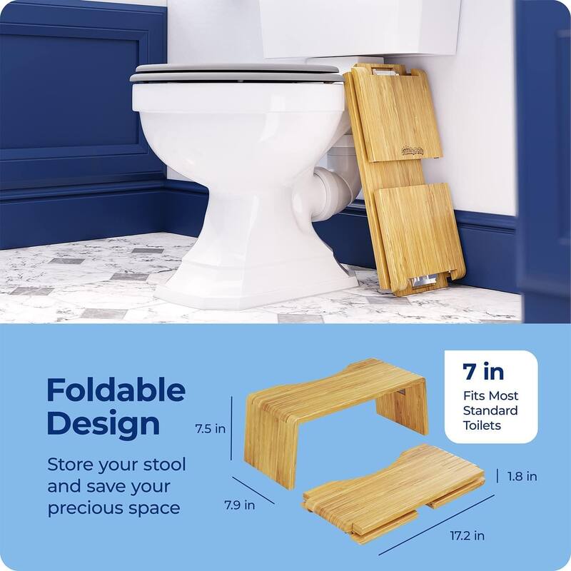 Squatty Potty Oslo Folding Bamboo Toilet Stool - 7", Collapsible, for Kids and Adults - Brown, Portable and Space-Saving - 7"
