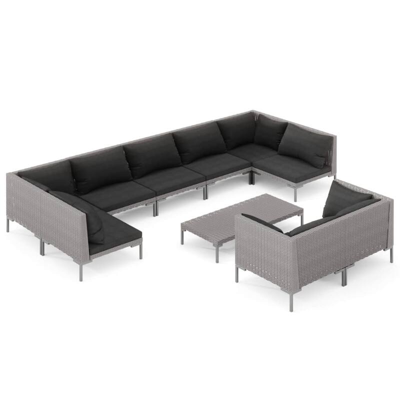 vidaXL Patio Lounge Set Outdoor Sectional Sofa Set Table Poly Rattan Dark Grey - 27.6" x 27.6" x 24"