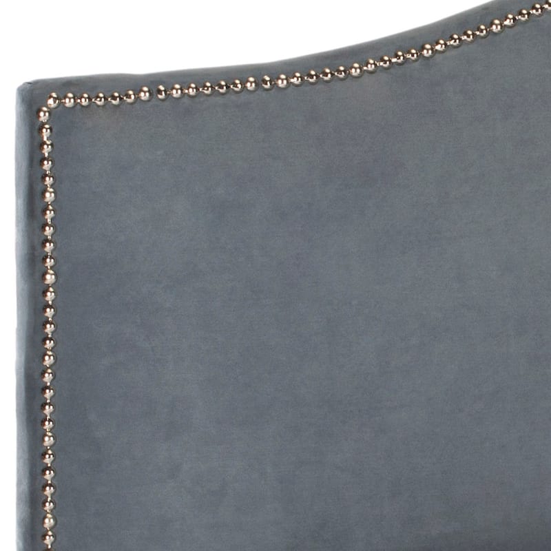 SAFAVIEH Connie Grey Velvet Camelback Headboard - Silver Nailhead