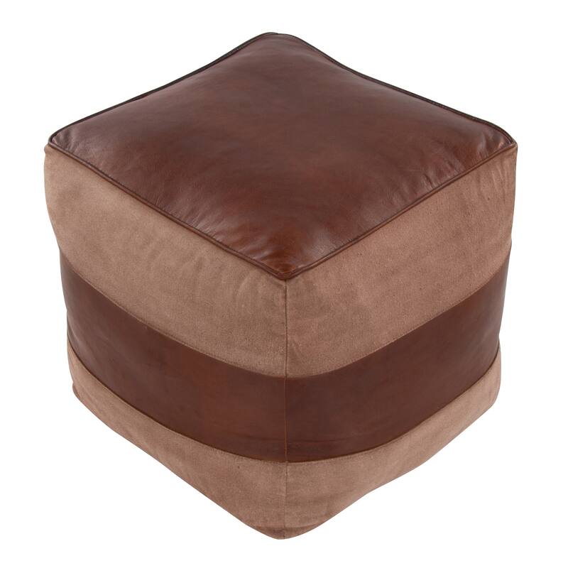 The Curated Nomad Najah Square Canvas & Leather Pouf