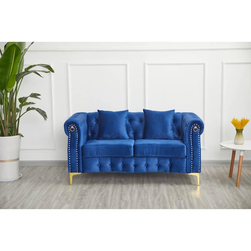 35"D x 65"W x 30.3"H Velvet Chesterfield Button-tufted Loveseat - Blue