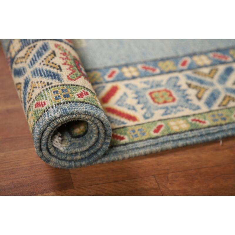 Blue Geometric Kazak Foyer Rug Oriental Handmade Wool Carpet - 2'8"x 4'1"