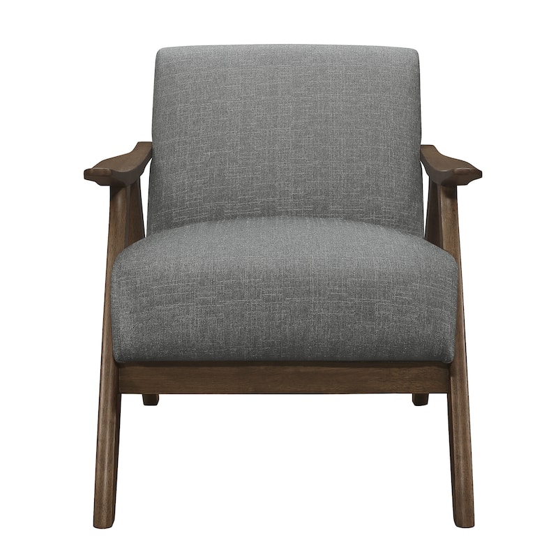 Modern Dark Gray Fabric Upholstered 1pc Accent Chair Cushion Back and Seat Walnut Finish Solid Rubber Wood Furniture