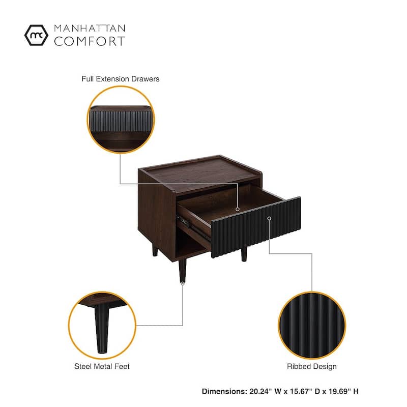 Manhattan Comfort Duane Modern Ribbed Nightstand Set of 2