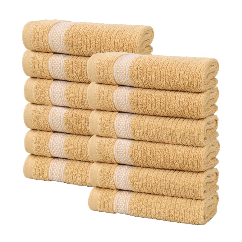 Superior Brea Zero Twist Cotton Ribbed Face Towel Washcloth Set of 12