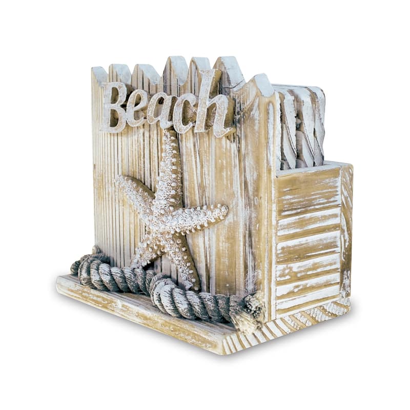 CoTa Global Baja Beach Starfish Nautical Wooden Coaster Set - 9Lx5.75Wx5H inches.