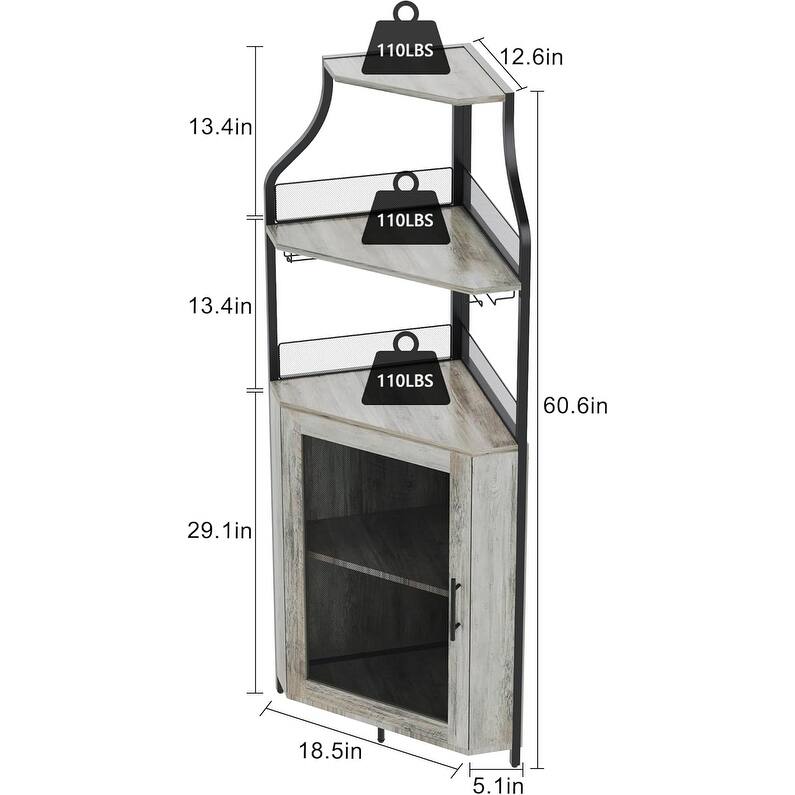 Corner Wine Cabinet with Detachable Wine Rack, 5-Tier Industrial Corner Bar Cabinet
