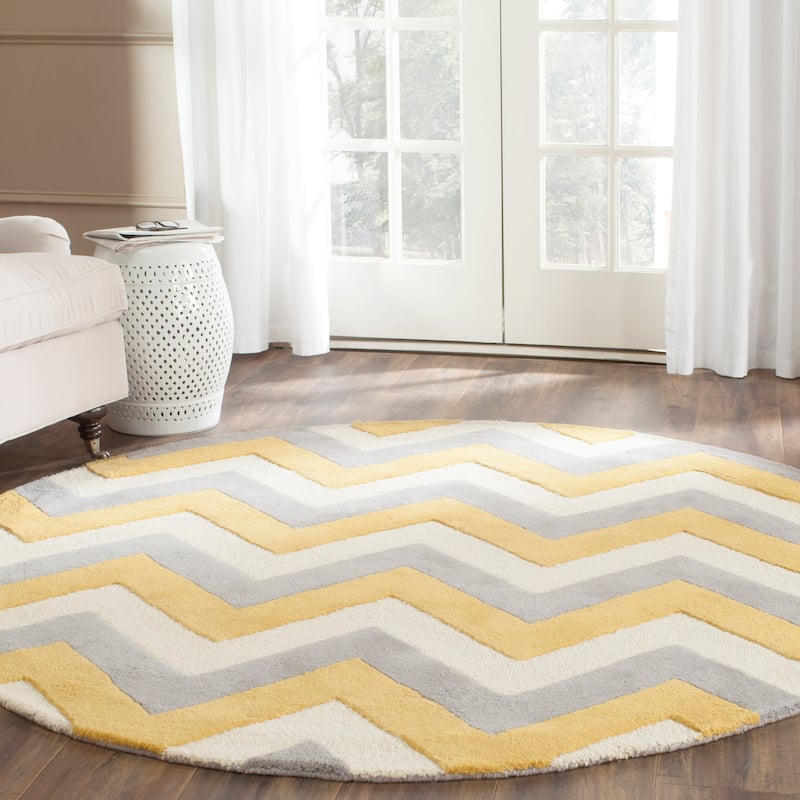 SAFAVIEH Handmade Cambridge Hisami Modern Wool Rug - 6' Round - Grey/Gold