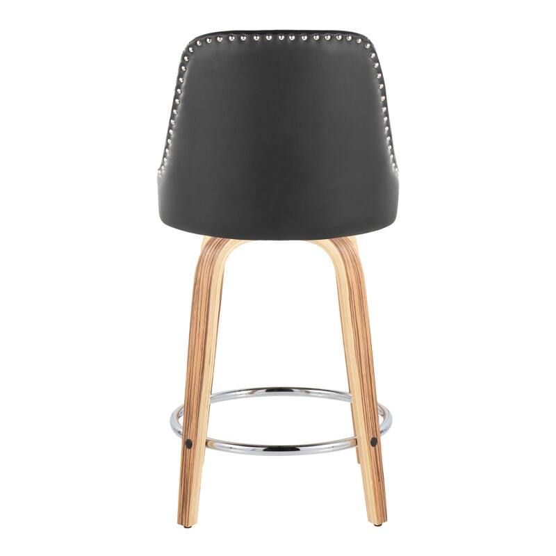 Porch & Den Studded Naldi 26" Fixed-Height Counter Stool with Bent Wood Legs & Round Footrest (Set of 2)