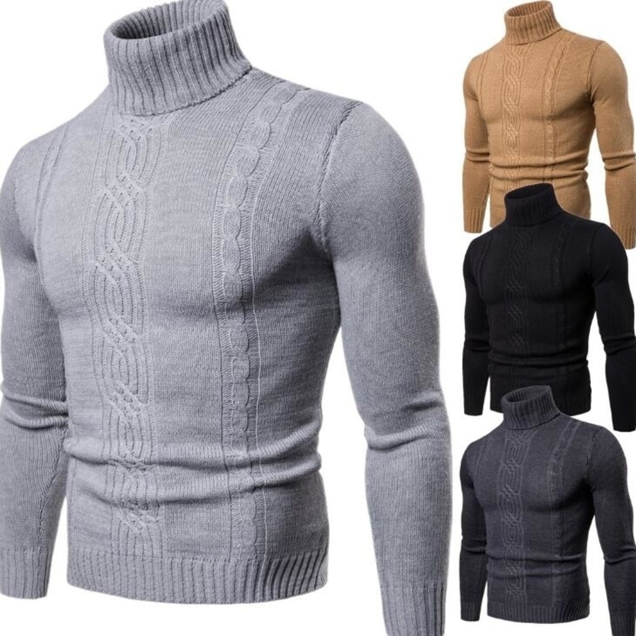 Men's Turtleneck Sweater Knitwear M-2xl Pullover Nitted Slim fit Casual ...