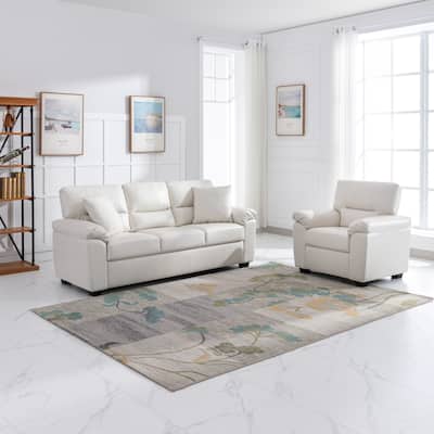 Morden Fort Upholstered Living Room Set, 2 Pieces, Faux Leather Chair, Sofa