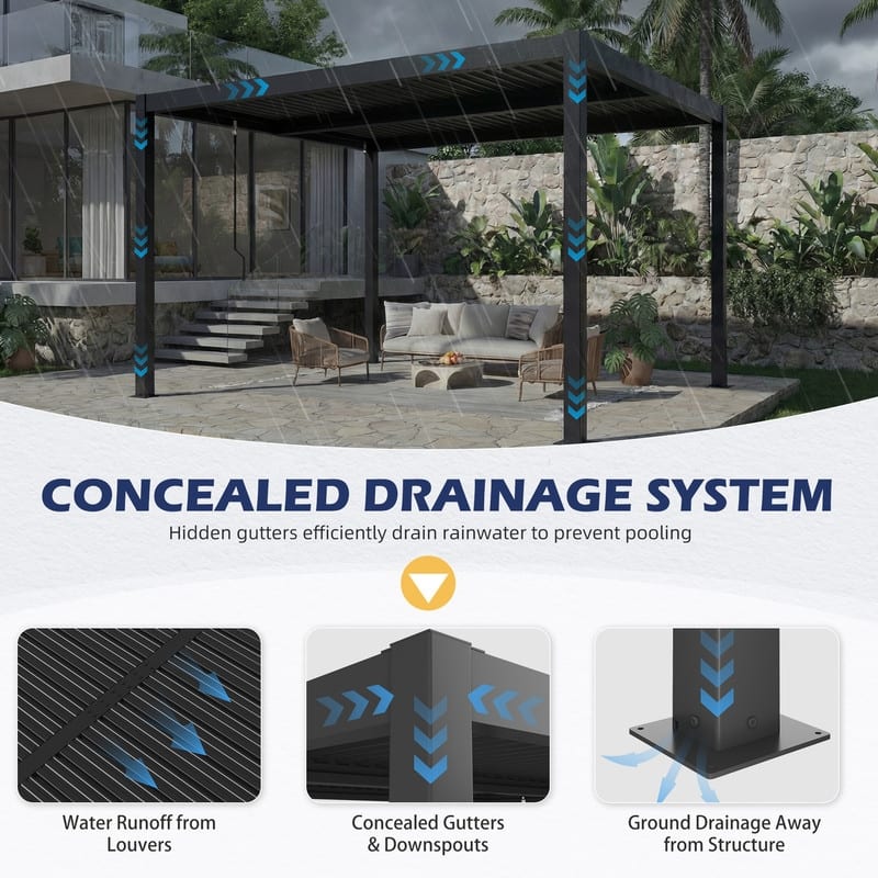 Outdoor Louvered Pergola with Optional Winter Cover – Adjustable Hardtop Gazebo, Steel Frame