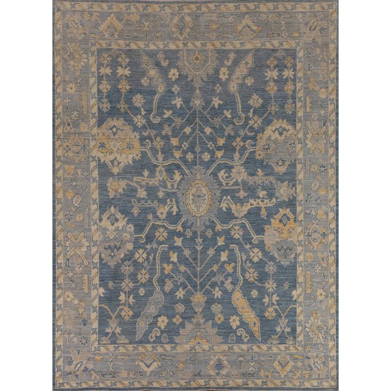 Blue Oushak Vegetable Dye Area Rug Handmade Wool Carpet - 8'2"x 10'0"