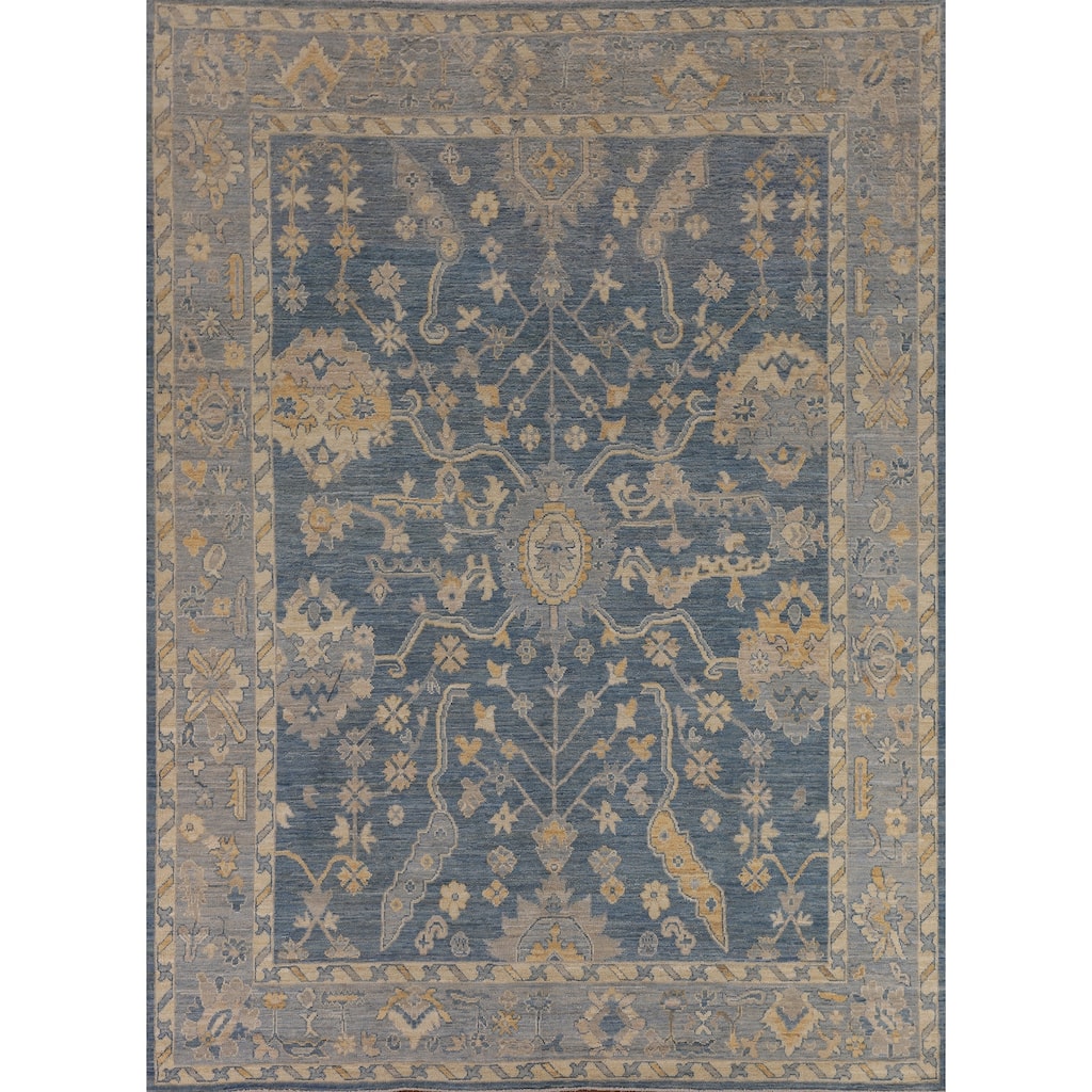 Blue Oushak Vegetable Dye Area Rug Handmade Wool Carpet - 8'2"x 10'0"