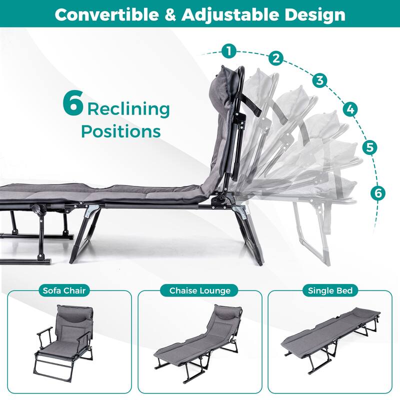 Gymax 3-in-1 Folding Camping Cot w/Mattress & 6 Backrest Positions