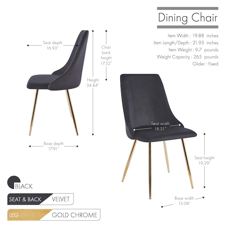 Porthos Home Pella Dining Chairs Set of 2, Velvet, Gold Chrome Legs
