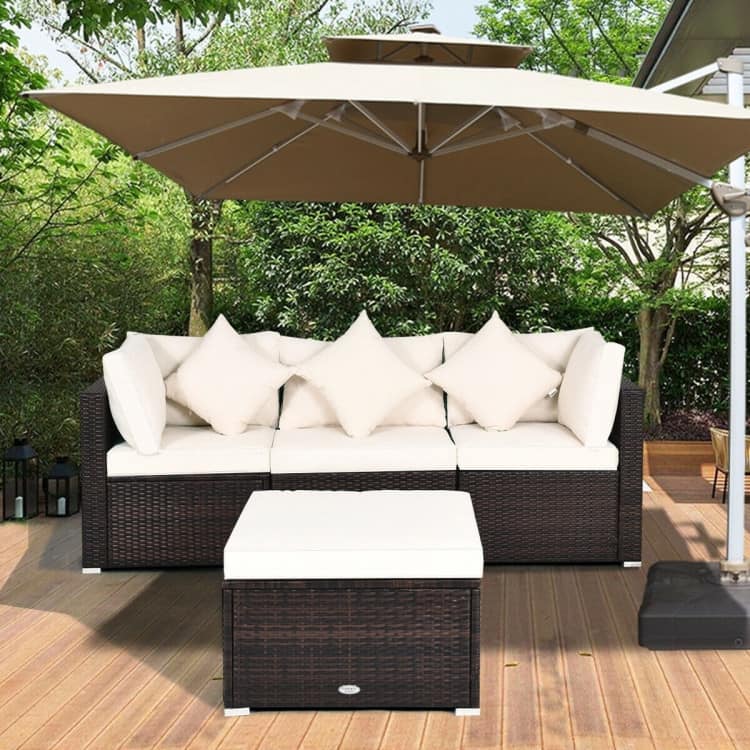 4 Pieces Patio Rattan Furniture Set with Removable Cushions and Pillows - Corner Sofa: 29" x 29" x 25"