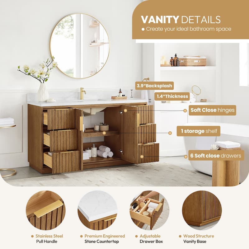 Bangkok Bath Vanity with White Grain Stone Top, no Mirror