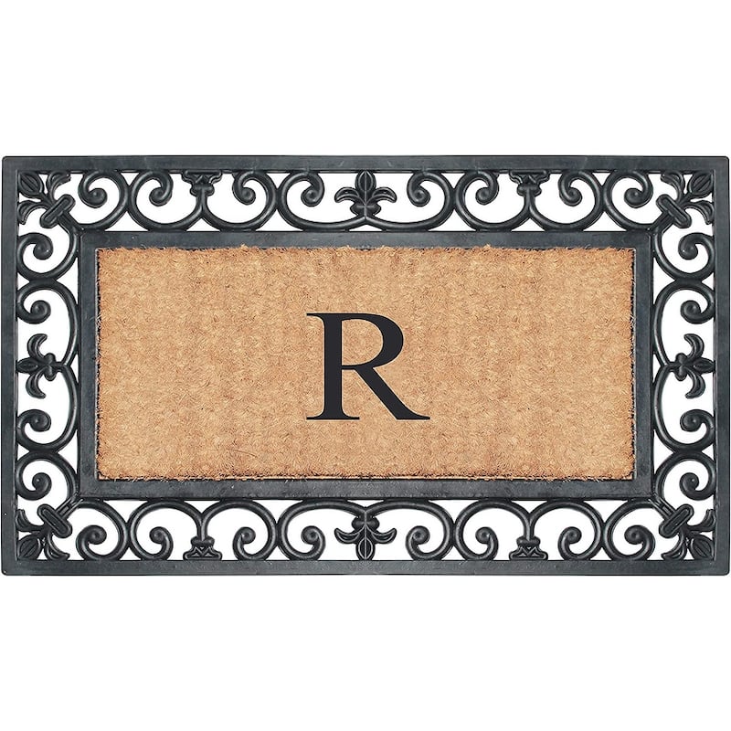 A1HC Rubber and Coir Paisley Border Monogrammed Outdoor Doormat Black, 18"X30" - R