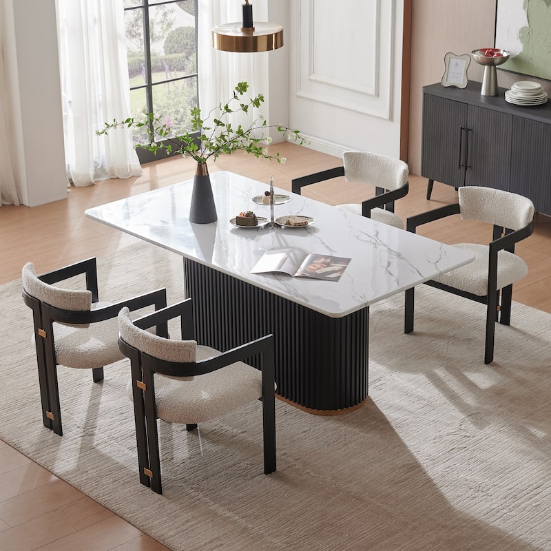 Boucle Fabric Contemporary Dining Chairs with Metal Frame