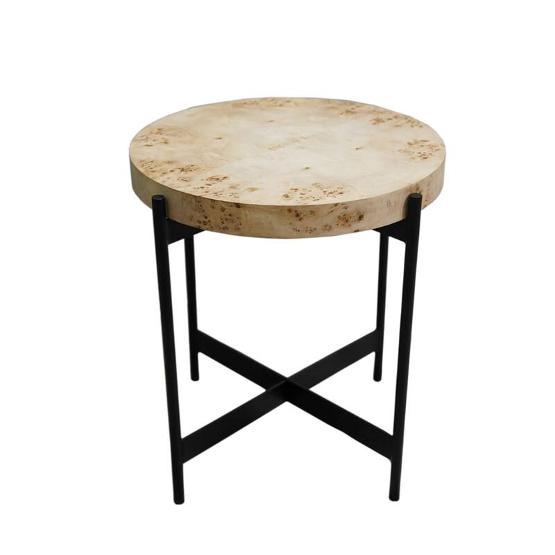 Eliana Round Burl Wood & Metal Side Table by Sevita - 20″ L x 20″ W x 22″ H