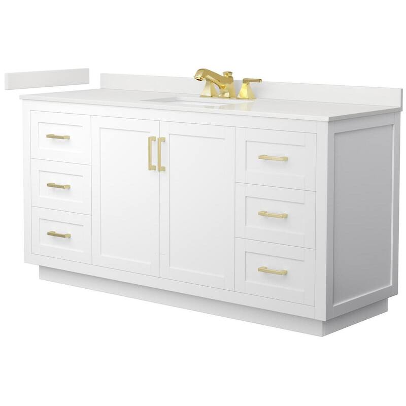 Wyndham Collection WCF292966S-QTZ-US3MXX Miranda 66" Free Standing - White / White Quartz Top / Brushed Gold Hardware