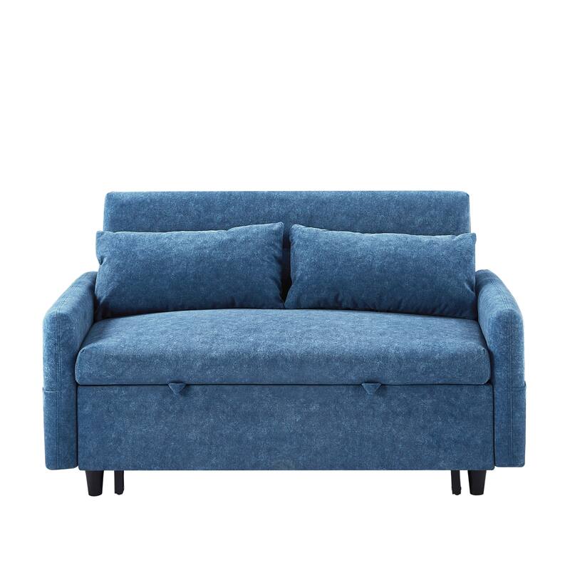 Loveseat Convertible Pull-out Sleeper Sofa Bed Adjustable Backrest Lounge Couch w2 Pillows & Storage Pockets, USB Ports