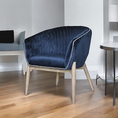 HomeRoots 28" Blue And Brown Velvet Arm Chair - 28 in. x 32 in. x 27 in.