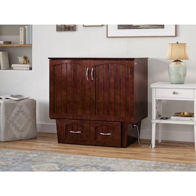 Twin Murphy Bed Chest with Storage and Charging Station in Walnut