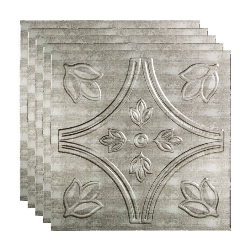 FASÄDE Traditional Style 5 Decorative Vinyl 2ft x 2ft Lay in Ceiling Panel in Crosshatch Silver (5 Pack) - 5 Pack - Crosshatch Silver